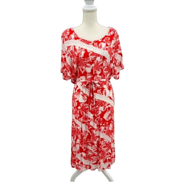 NWT Estelle Dress Floral Amazonian Lily A-line Red White Belt Size 4X - Picture 3 of 7